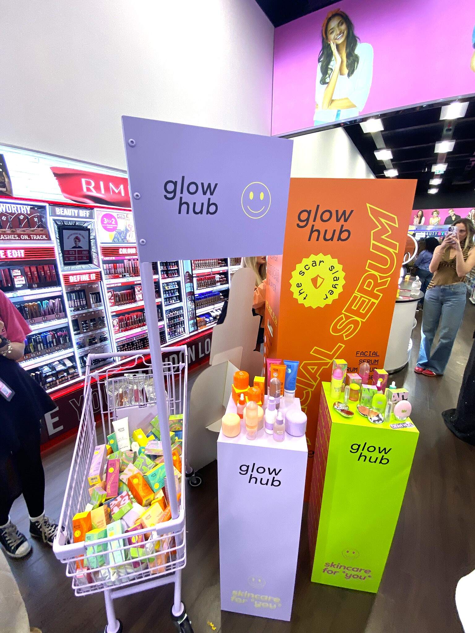 Glow Hub range of POS designed and made by Three Point. Showcased at the beauty playground event in Superdrug, Manchester Trafford Centre