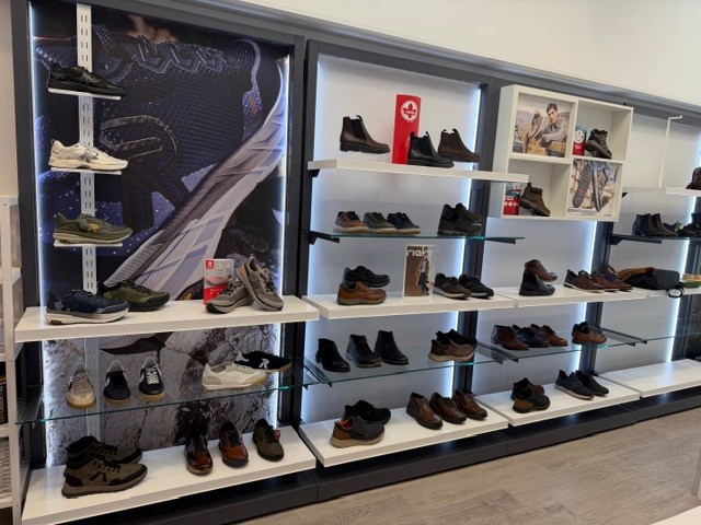 Rieker Shoes new instore furniture modular wall bay system development by Three Point