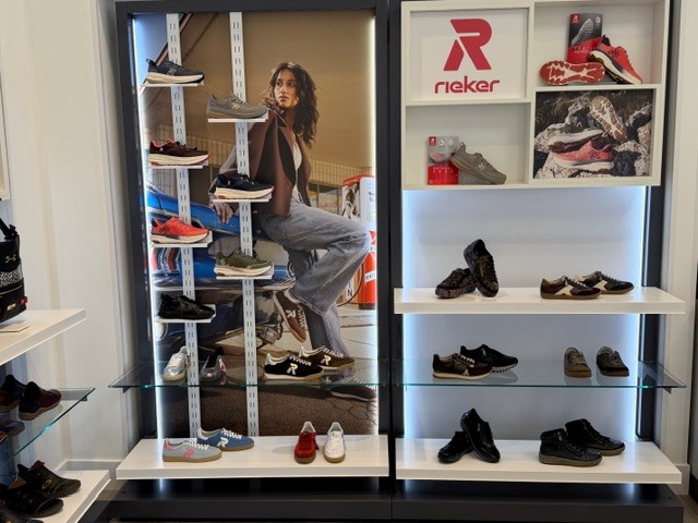 Rieker Shoes new instore furniture modular wall bay system development by Three Point