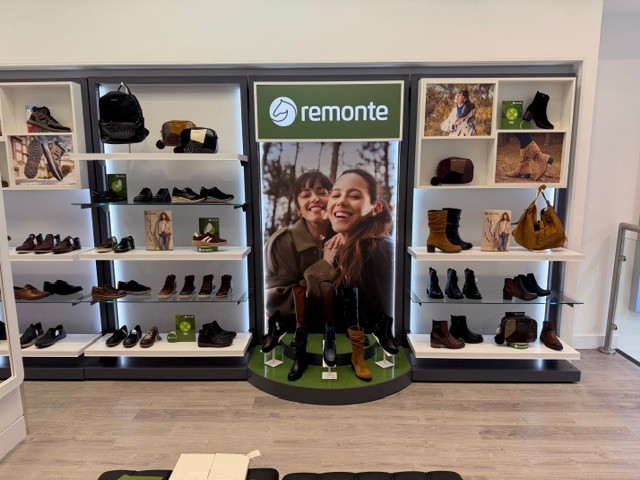 Rieker Shoes new instore furniture modular wall bay system development by Three Point