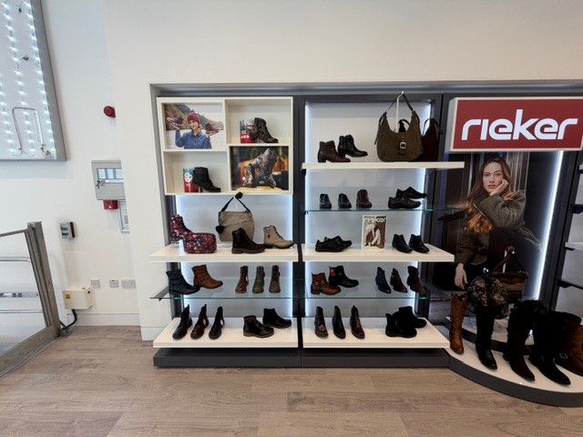 Rieker Shoes new instore furniture modular wall bay system development by Three Point