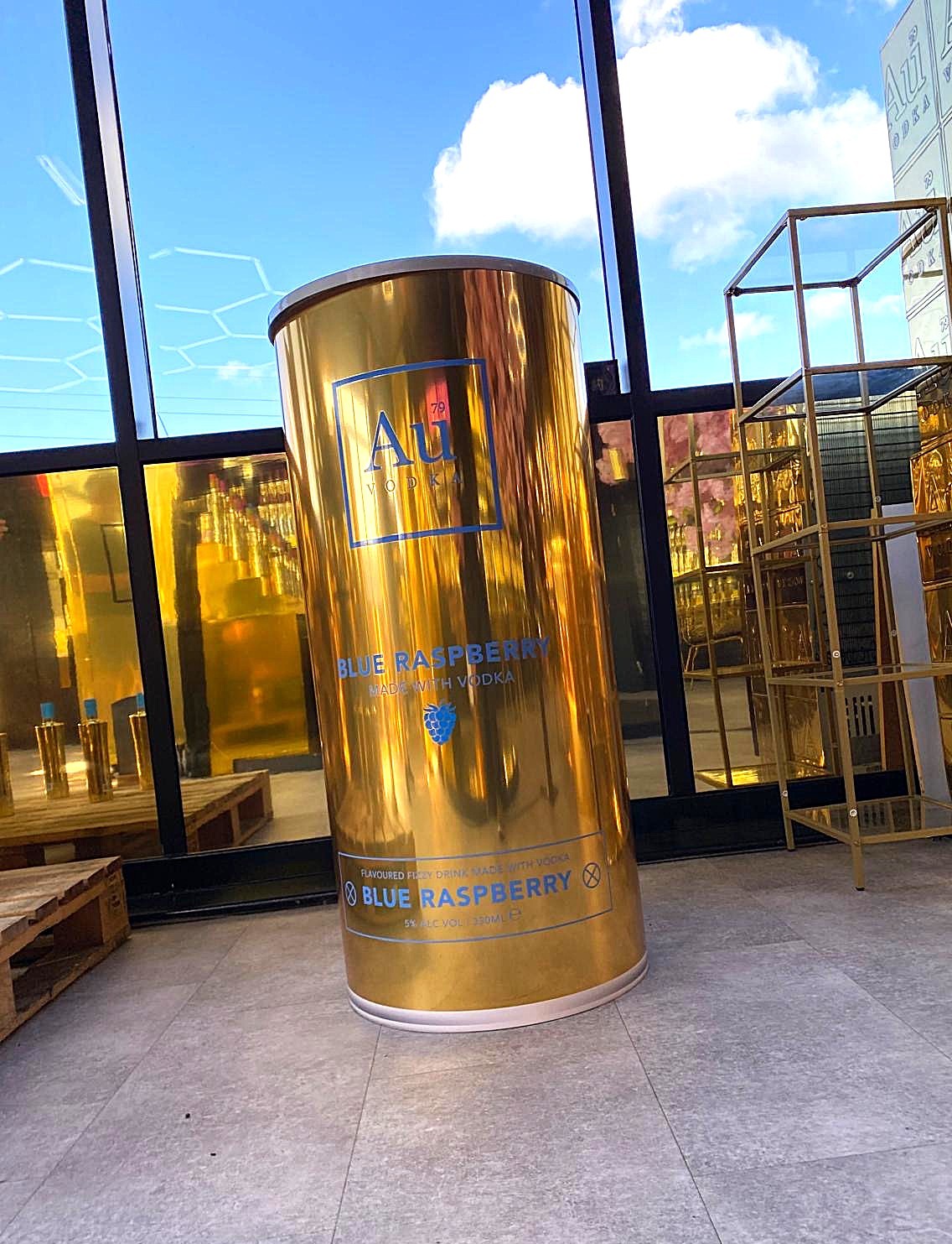 Au Vodka Giant Can Factice Au Vodka Gold design and made by Three Point