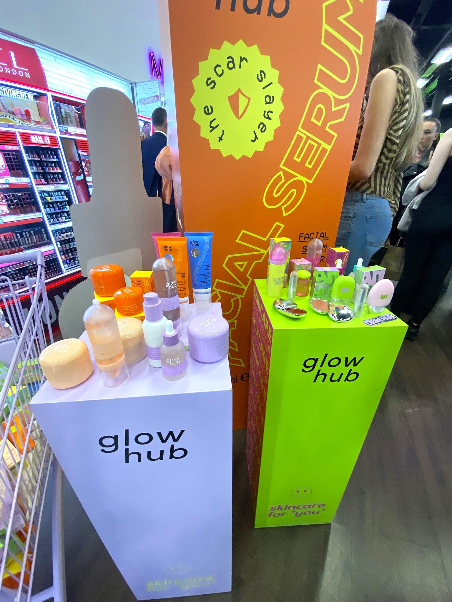 Glow Hub range of POS designed and made by Three Point. Showcased at the beauty playground event in Superdrug, Manchester Trafford Centre