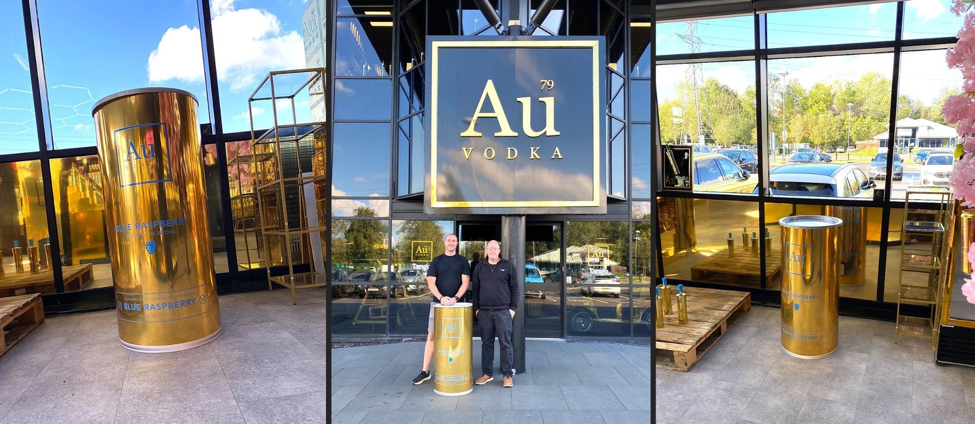 Au Vodka Giant Can Factice Au Vodka Gold design and made by Three Point