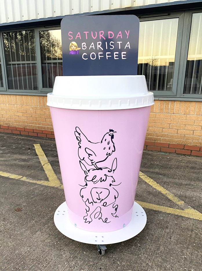 Fanella's Farm Shop Giant Coffee Cup designed and made by Three Point