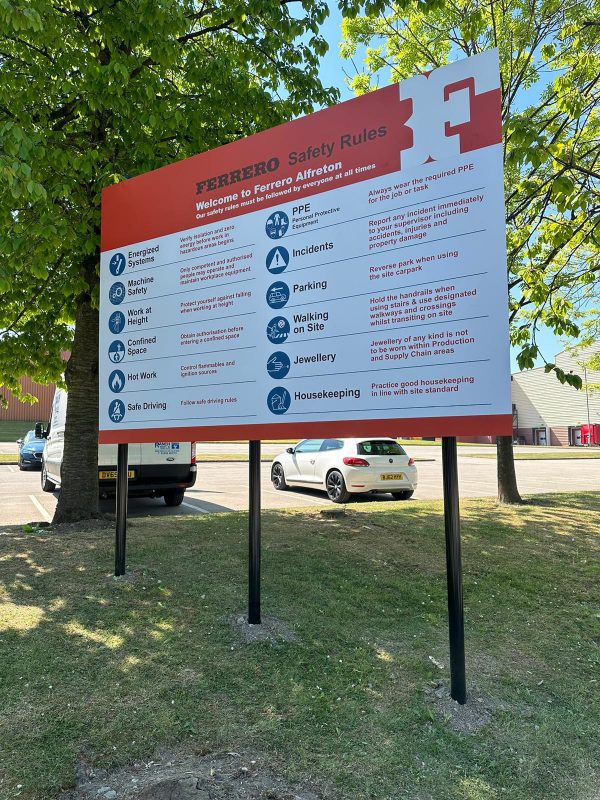 Ferrero Safety Rules board located at their Alfreton site