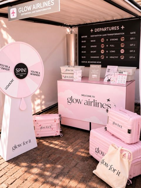 Glow For It Glow Airlines TikTok Marketplace Shopping experience in Covent Garden London Spin to Win and Factice by Three Point