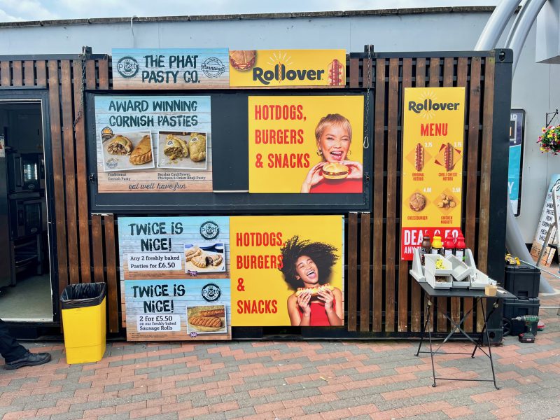 Image of multiple point of sale posters for Rollover at Gordano Services