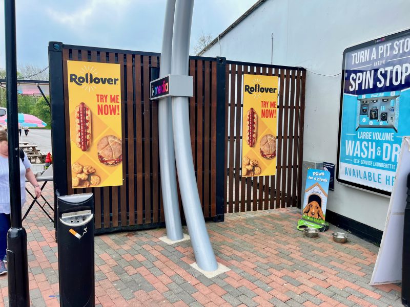 Image of multiple point of sale posters for Rollover at Gordano Services