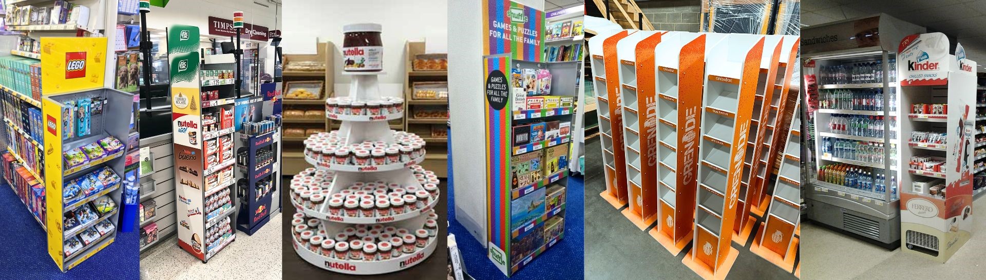 Montage of Free standing display units designed and made by Three Point