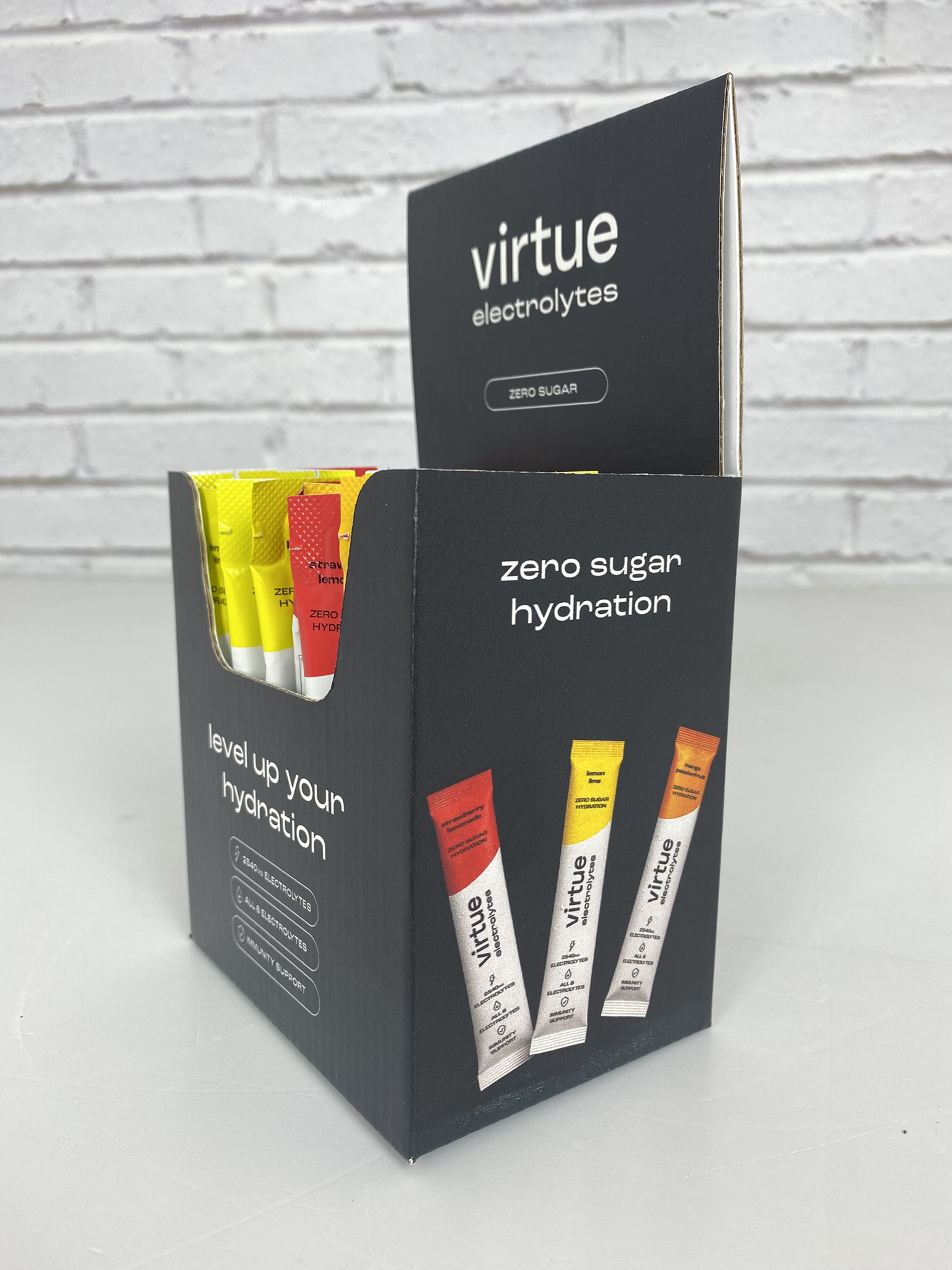 Virtue Drinks counter display unit by Three Point Design