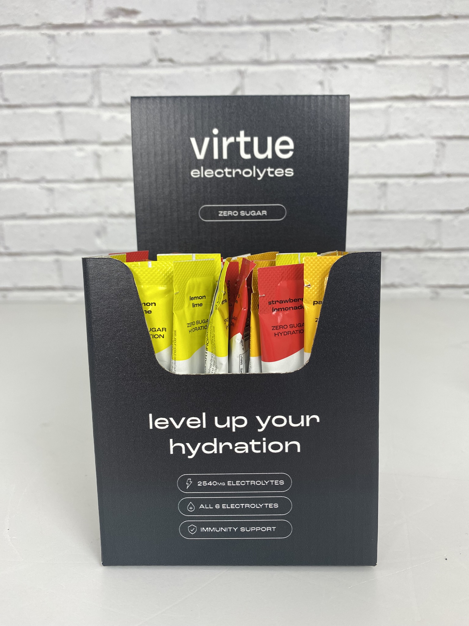 Virtue Drinks counter display unit by Three Point Design