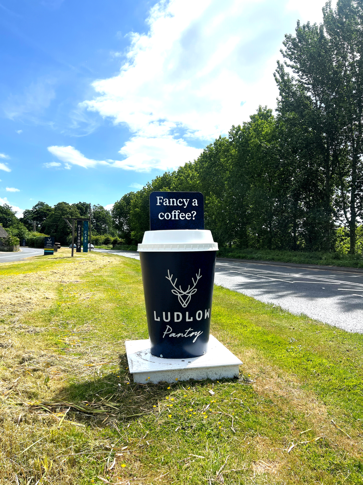 Ludlow Farm Shop Pantry giant coffee cup designed and made by Three Point
