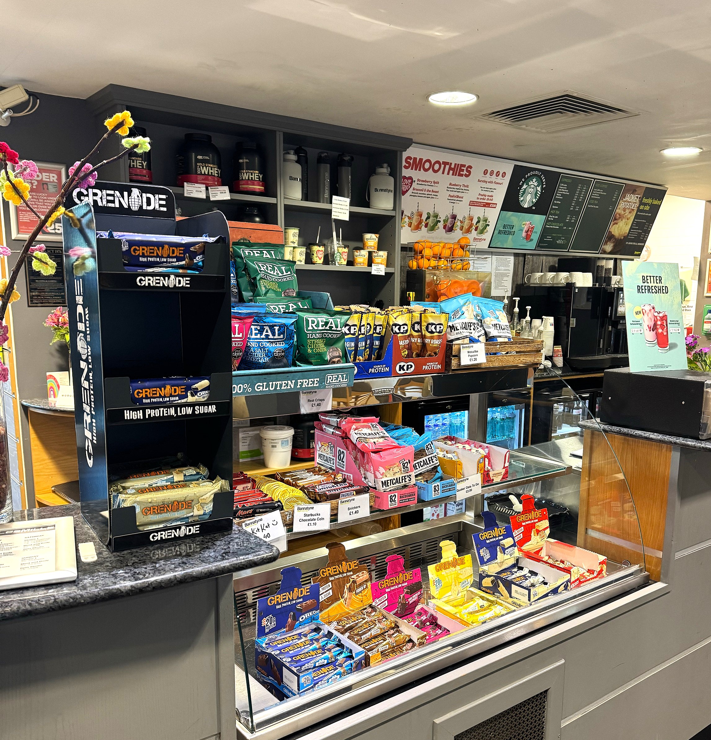 Grenade Premium Counter Display Unit displayed in Bannatyne Spa. Designed and made by Three Point