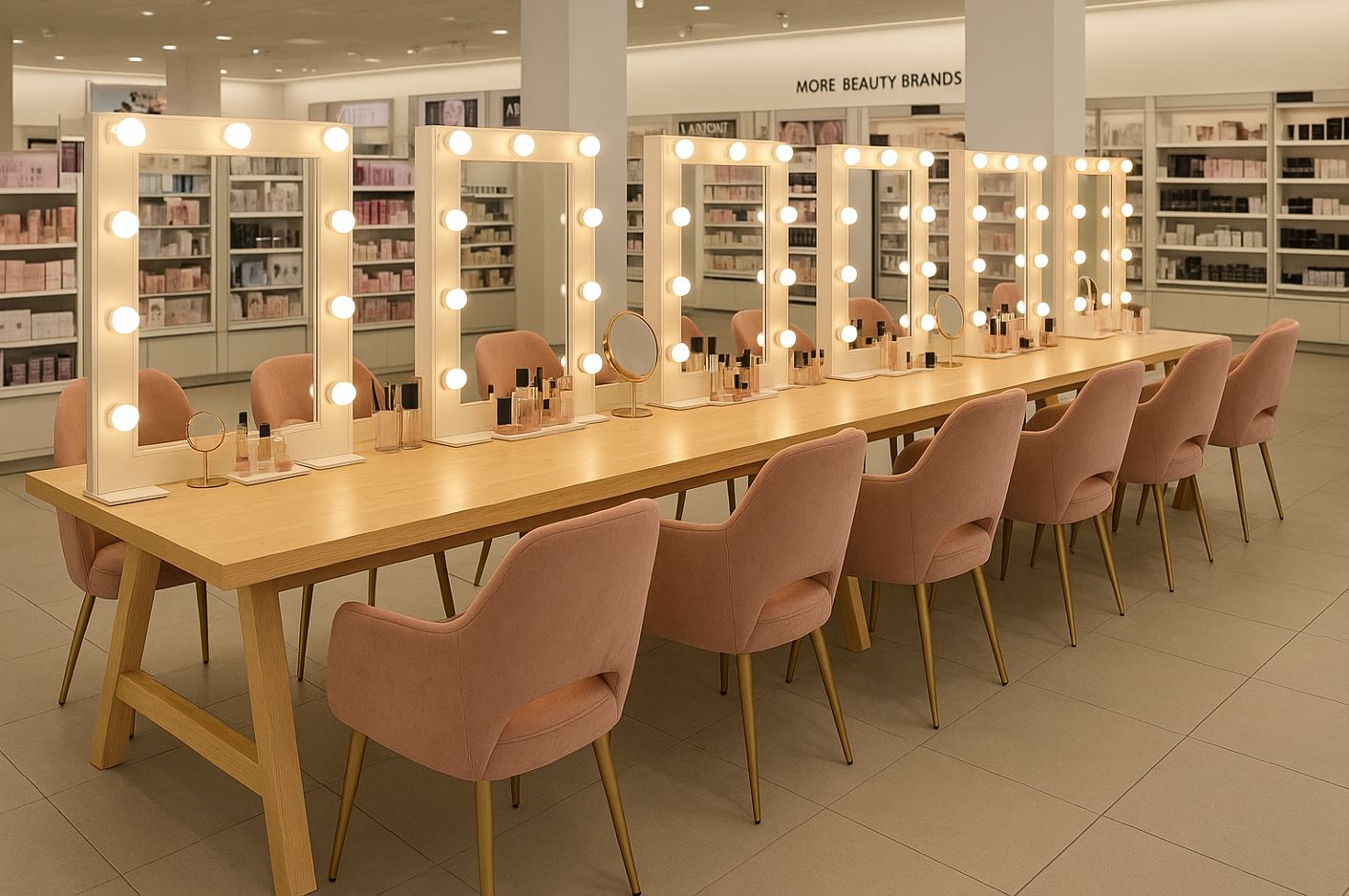 Three Point large Tressle Table beauty activation in store