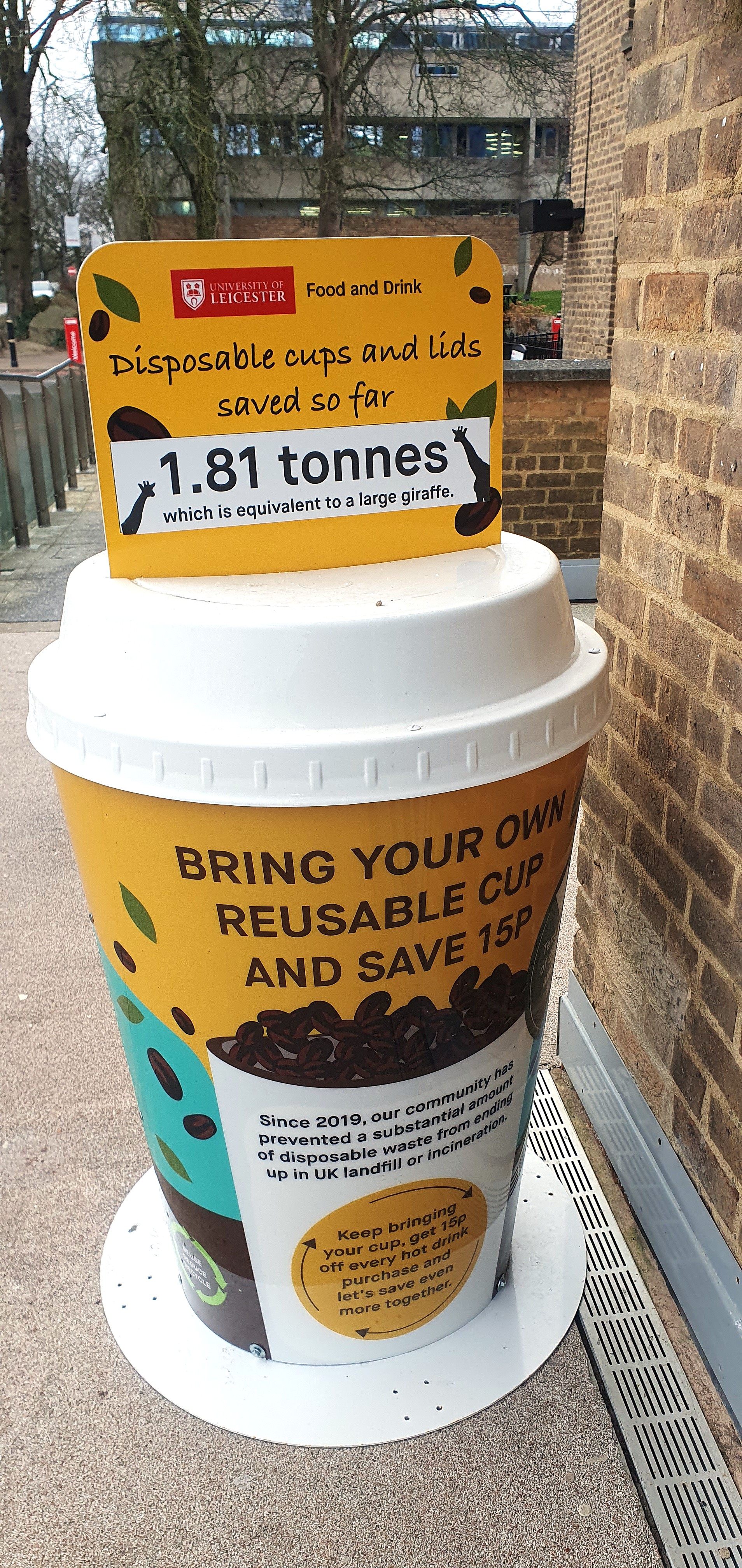 University of Leicester giant coffee cup by Three Point